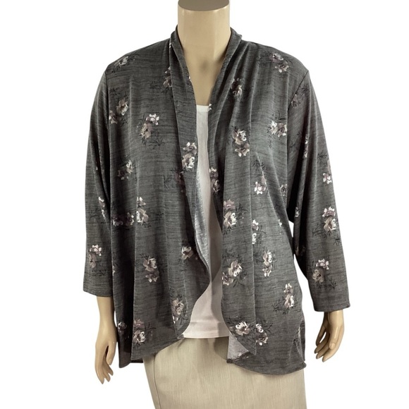 Lane Bryant Gray Floral Lightweight Open Front Cardigan 26/28 - Picture 1 of 7